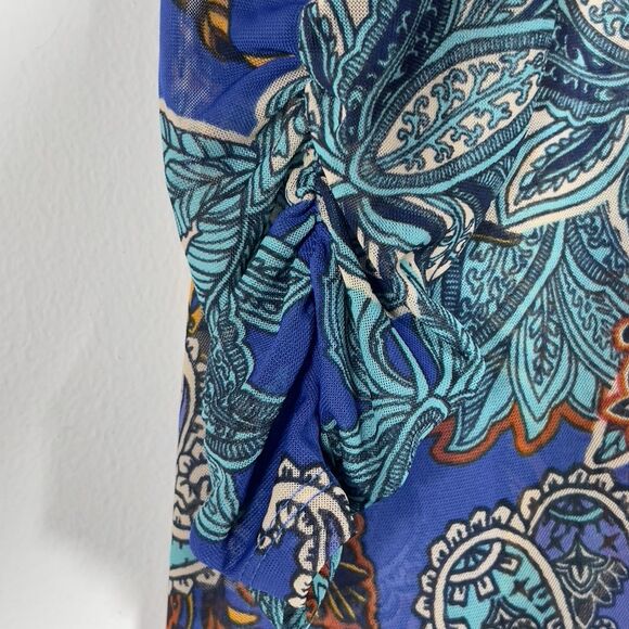 Susan Graver Sheer Mesh Cardigan Top Womens XLP Floral Print Ruched Sleeve - Picture 3 of 10